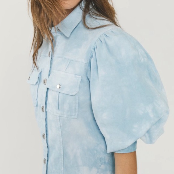 Eleanor button-down blue tie-dye denim dress NWT amazing sleeves - Picture 2 of 7